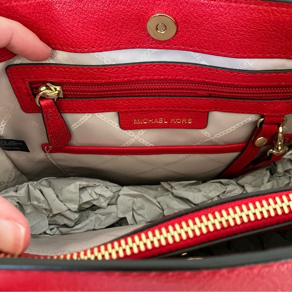 Michael Michael Kors Alessa Medium Pebbled Leather Satchel in Red - Picture 9 of 14